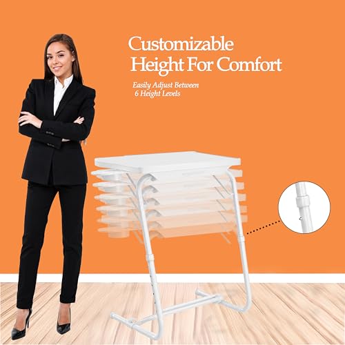 Image of amazon basics Executive | Lounge Mate Executive | Height Adjustable Laptop Table | Adjustable Table Angle | Cupholder | Footrest | Carbon Steel | Dove White | 75 cm - H, 55 cm - L, 40 cm - W