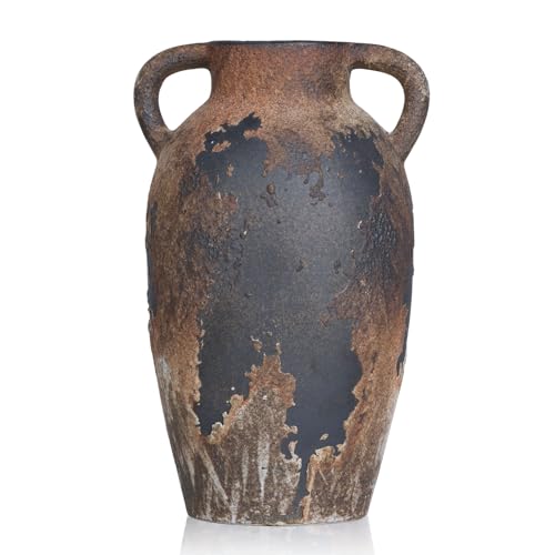 El Mejor Listado de Jarrones los preferidos por los clientes. 48 Jarrón de cerámica rústico con asas - Florero decorativo Wabi Sabi de terracota de 8.7 pulgadas para decoración del hogar, centro de mesa de cerámica vintage estilo granja...
