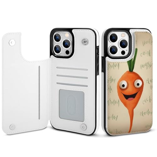 HKMNLEW Happy Carrot Print Flip Phone Wallet Case iPhone 14 Pro Max�p PU���U�[���C�ϏՌ��d�b�P�[�X�J�o�[ �J�[�h�z���_�[�t��