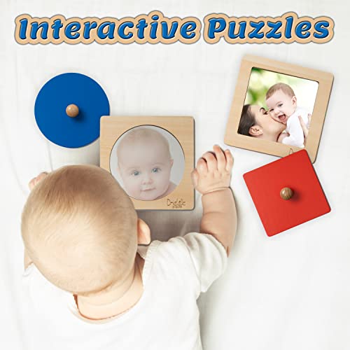 Driddle Montessori Toys - Wooden Knob Shape Puzzles - Mirror & Photo Insert - Learn Colors & Shapes Interactive Baby & Toddler Toys #TOP3