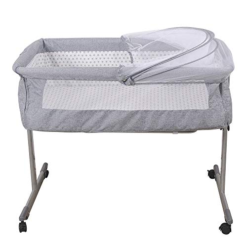 Culle basculanti,Letti,Lettini con sbarre,Lettini convertibili Culla con Materasso, per Neonati e Bebe dalla Nascita a 20 kg, Co-Sleeping, Campeggio, Leggero, Stabile, Regolabile 96*57*77 cm (grigio)