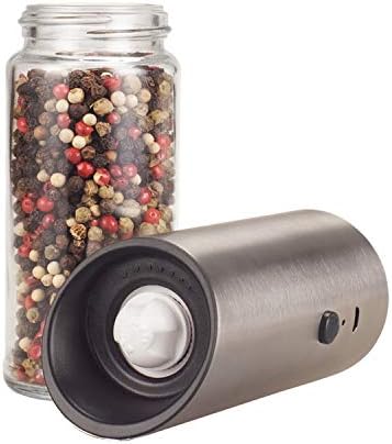 Electric Pepper Mill Rechargeable Salt and Pepper Grinder in Stainless Steel & Glass - Automatic, Rechargeable Salt & Pepper Mill with Adjustable Coarseness, 170ml High Capacity Refillable