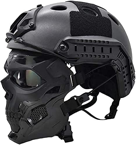 Tactical Skull Mask and Fast Paintball Helmet Set, Full-Face Protection is Suitable for Outdoor Activities Such As Paintball Shooting and CS Games