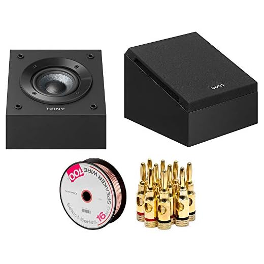 Sony Dolby Atmos Enabled Speakers Pair (SS-CSE) Bundle with Monoprice Select Series 16 AWG Speaker Wire 100ft Brass Speaker Banana Plugs, 5-Pair, Open Screw Type