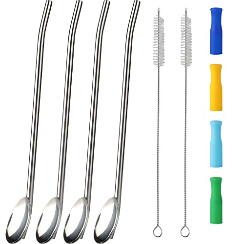 Ice Tea Spoons Long Stainless Steel Spoon Straw Bar Spoons Handle With Straw For Mixing Stirring Drinking #TOP10