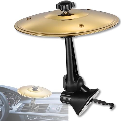 Car Cymbal Air Vent Clip – Mini Practice Drum Crash Cymbal with Drum Stick, Metal Percussion Instrument for Drummers, Gift for Drummers & Music Lovers, Fits Most Vehicles (Gold)