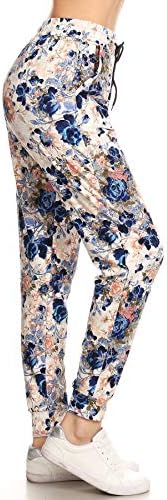 Leggings Depot Women's Relaxed-fit Jogger Track Cuff Sweatpants with Pockets for Yoga, Workout, Bloom Time, X-Large