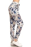 Leggings Depot Women's Relaxed fit Jogger Pants - Track Cuff Sweatpants with Pockets-R593, Large, Bloom Time