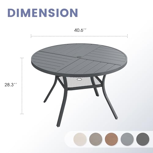 Image of VICLLAX 40.6 inch Round Outdoor Table, Patio Dining Table for 4 with Umbrella Hole for Garden Lawn Deck Backyard, Dark Grey