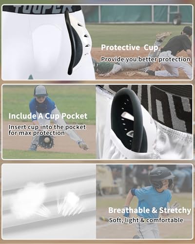 Youper Elite Youth Boys Compression Shorts with Protective Athletic Cup, Sliding Underwear for Baseball & Football3