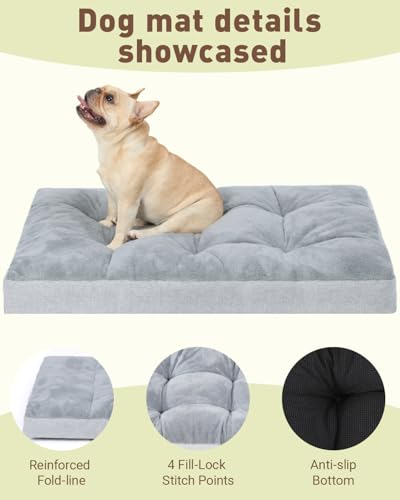 Washable Dog Bed for Large Dog, XL Crate Bed Plush Pet Kennel Pad with Non-Slip Bottom, Pet Sleeping Mat, 41x27 inch, Light Gray - Image 4