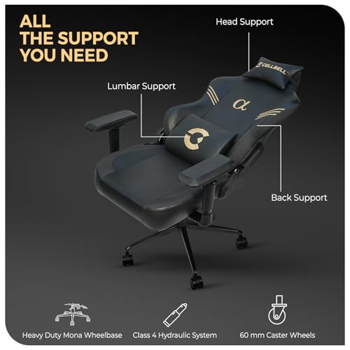 Image of CELLBELL Alpha Multi Functional Ergonomic Gaming Chair with Footrest Premium Fabric Magnetic Neck Lumbar Pillow 4D Armrests 180 Degree Recline Class 4 Hydraulic Metal Base 60mm Wheels (Black)
