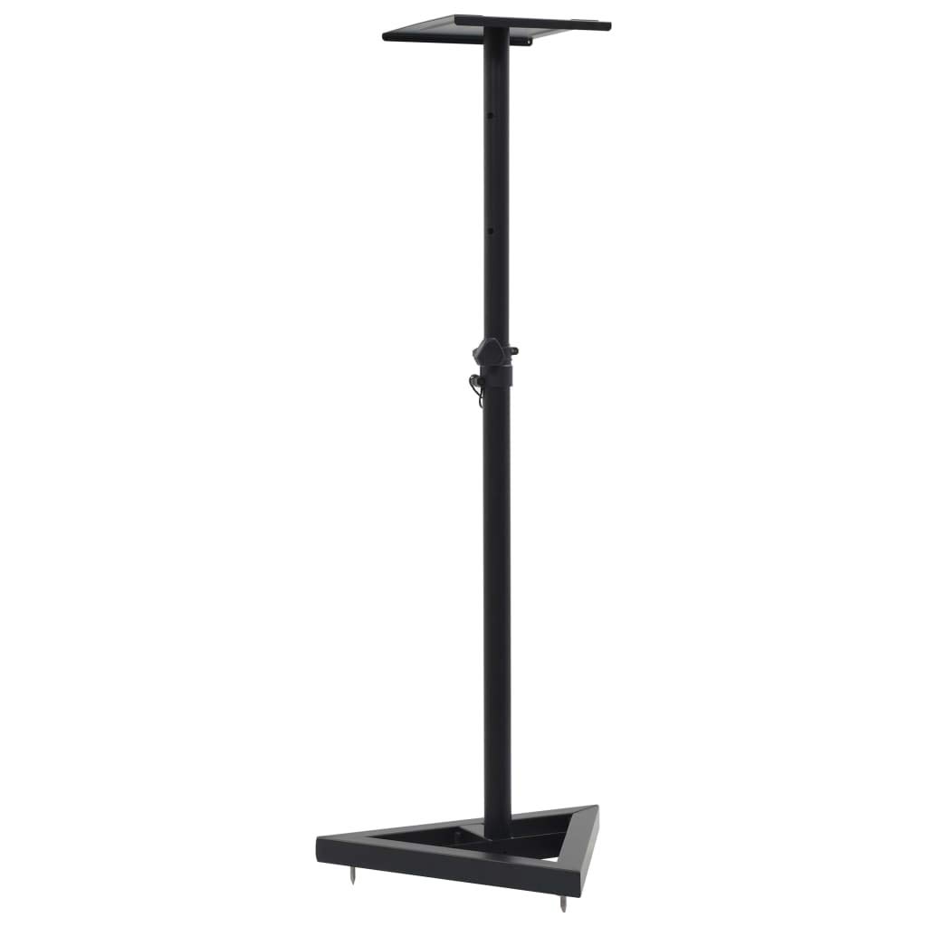 Set di 2 Supporti per Altoparlanti Monitor Studio in Acciaio Nero, Base Triangolare Stabile con Ramponi di livellamento e Piedi Gomma, Altezza regolabile tramite perno