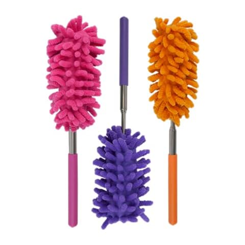 3pk Microfibre Telescopic Duster | Feather Dusters for Cleaning Extendable Duster up to 76cm (30") with 360 Degree Rotating Microfiber Duster Brush | Long Reach Telescopic Extending Duster Cover