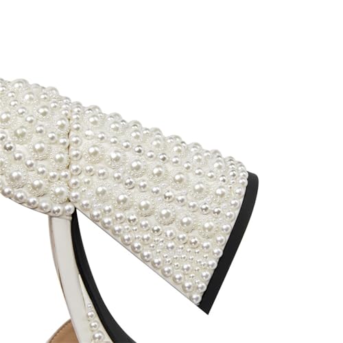 Image of Goolita Womens Open Toe Pearl Platform Heels For Women Chunky Buckle Ankle Strap Wedding Heeled Sandals Dress Evening Bride Bridal Shoes
