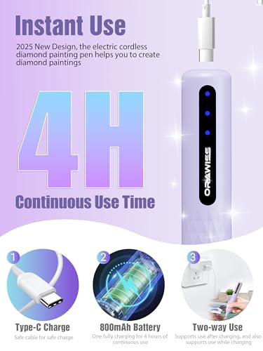Image of Orawiss Electric Diamond Painting Pen, Diamond Art Pen Vacuum Cordless | Metal Tips, Rechargeable Battery, No Wax Needed, Diamond Art Pen Accessories and Tools for Adults - Purple