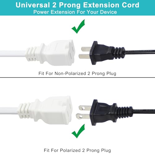6FT Polarized 2Prong Extension Cord - White Replacement US AC Two Prong Male to Female Short Low Profile Flat Appliance Extension Cord, NEMA 1-15P to 1-15R Cable for Outlet Saver, Christmas Light by SPARKING - Image 6