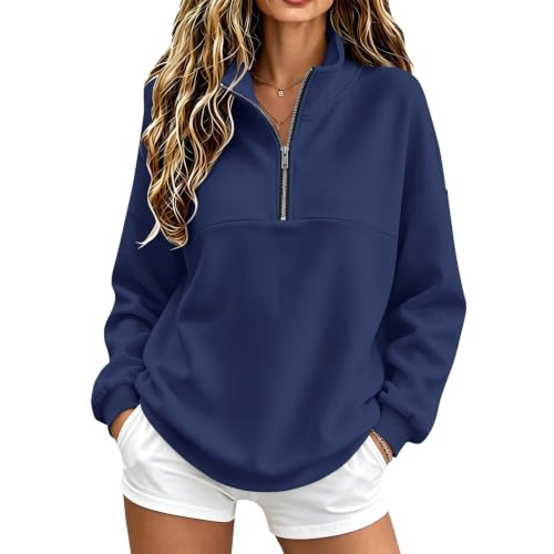 Gumipy Quarter Zip Sweatshirt Women Casual Fleece Lined Hoodie Sweat Shirts - image 1