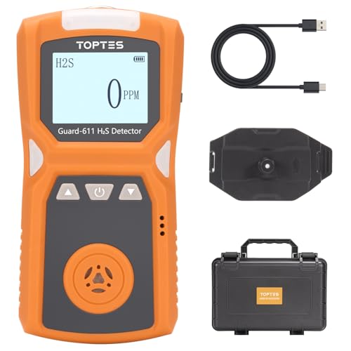 TOPTES Guard-611 Portable H2S Detector Features a Convenient H2S Monitor Clip on Rechargeable with 5-Day Battery Low Battery Warning Safety Explosion-Proof-Orange