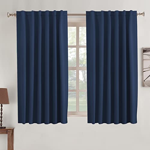 Turquoize Blackout Curtains 54 Inch Length Rod Pocket Back Tab Blackout Curtains for Bedroom Insulated Curtains Room Darkening Window Treatments for Small Windows, 52" x 54", 2 Panels,Navy