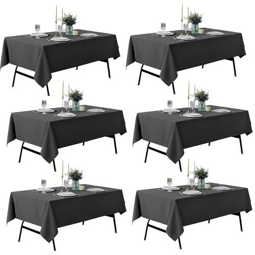 Image of 6-Pack 60x120 inch Grey Table Cloths, Solid Stain and Wrinkle Resistant Oblong Tablecloth, Premium Plain Weave Polyester Fabric Rectangle Table Linen Covers for Hotel, Wedding