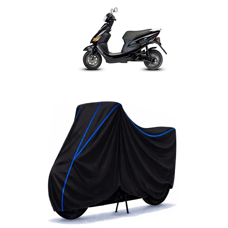 Image of Scooty Cover Water Resistant for Cruz | Universal Scooter & Bike Cover | Heavy Duty UV Protection | Dust, Rain & Scratch Protection | Elastic Fit All Weather Indoor Outdoor | Black with Blue Piping