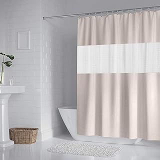 DUFU Shower Curtain, 3D Clear ECO Shower Curtain Beige Waterproof & Washable,with 12 Rustproof Hooks for Bathroom Bath Tub and Shower Stall, 200 x 180 cm