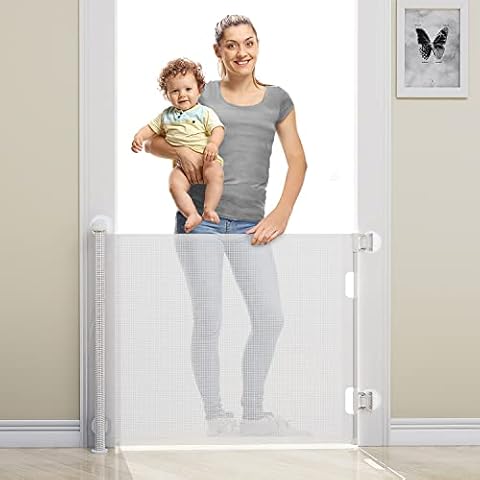 Punch-Free Retractable Baby Gates, BabyBond 33 * 59 inches Extra Wide Baby Gate for Stairs Suitable for Kids or Pets Indoor and Outdoor Dog Gates for Doorways, Stairs, Hallways Cover