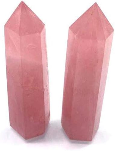 Miniatura 7 de Figura de prisma facetada de un solo punto de cuarzo rosa natural, piedra preciosa para reiki, paquete de 2 (cuarzo rosa, 2.8-3.5 in)
