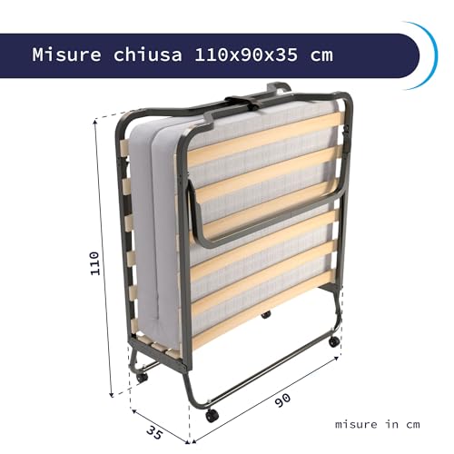 Miniatura 3 de Cortassa - Cama Plegable Xl Comfort - Colchón De Poliuretano De 10 Cm De Alto - Somier Individual De Listones De Madera De 90 X 200 Cm - Cama Ahorra Espacio Con Ruedas