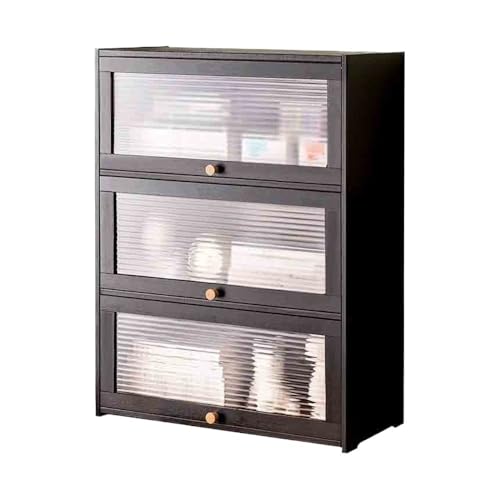 Estante organizadora de mesa preta de bambu de 3 camadas, com prateleira de exibição de porta de plástico flutuante, para estudo em casa ou armazenamento de escritório estantes (L52 x L25 x A70 cm)