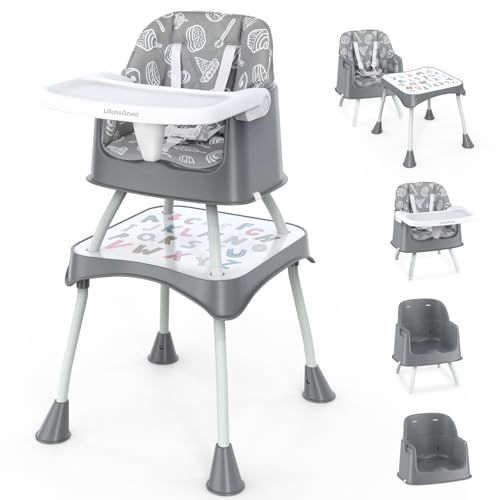 Image of Lilian&Gema 6 in 1 Baby High Chair, Convertible Highchair for Babies and Toddlers, Table and Chair Set, with Safety Harness, Removable Tray Gray