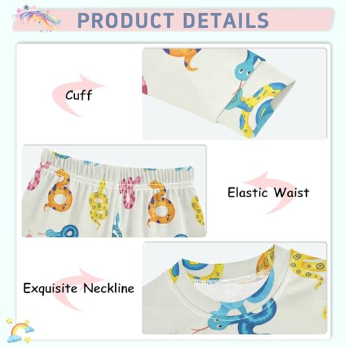 Pajama Sets Long Sleeve Colorful Snakes on Cream Soft Comfy Sleepwear 2 Piece PJS 3-8T4