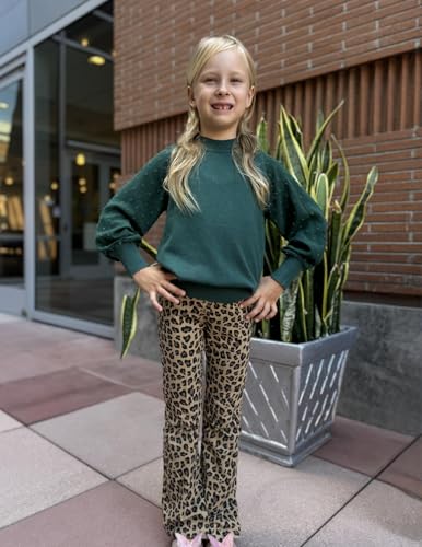 Image of Arshiner Girls Puff Long Sleeve Sweaters Crewneck Lace Polka Dot Casual Knit Tops Pullover Jumper Outwear for Kids