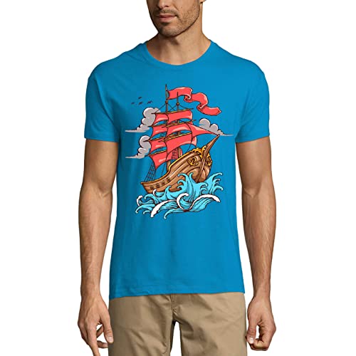 Ultrabasic - Homme Tee-Shirt Le Bateau Navigue Sur La Mer – Ship's Sailing On The Sea – T-Shirt Graphique Éco-Responsable Vintage Cadeau Nouveauté Aqua XXL