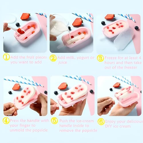 Image of ZRINIX Silicone Popsicle Moulds - Set of 4 | Reusable Kulfi & Ice Cream Moulds with Sticks | Pastel-Coloured Silicone Ice Lolly Mould for Kids & Adults