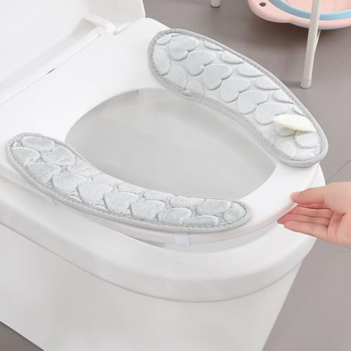 GALPADA 3 Pairs Heart-shaped Plush Toilet Seat Cover with Hand Grip Reusable Comfortable Toilet Seat Cushion Made and Pu Universal Fit for Adults and Washable Mat — view 3