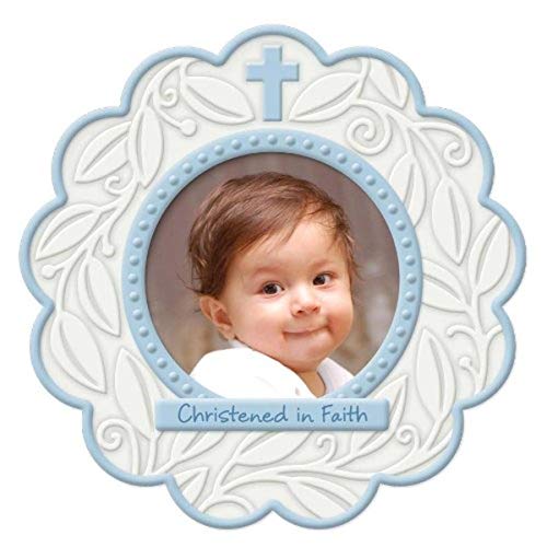 Enesco This is The Day Round Christening Photo Frame, 5.5-Inch, Blue