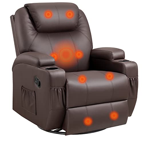 Shahoo Pu Leather Chair With Massage Function Adjustable Home Theater Single Recliner Thick Seat And Backrest, 360° Swivel And Rocking Sofa For Living Room, Attractive Brown #TOP7