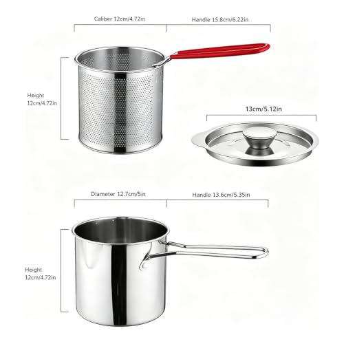 Foto von 304 Stainless Steel Multifunctional Fryer, Splash‑Proof Deep Pot Design with Filter Basket, Frittiertopf mit Siebkorb & Frittierzange, Edelstahl Ölfiltertopf Fritteuse für Küche, Frittieren, Kochen