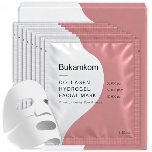 Bukamkom Masque visage en collagène (8 paquets), Masque visage Hydrogel pour l'hydratation et l'apaisement, Masques en collagène en hydrogel, Masques visages Soins de la peau