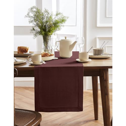 Solino Home 100% Pure Linen Table Runner Cordovan Long, Sonoma 14 x 90 in