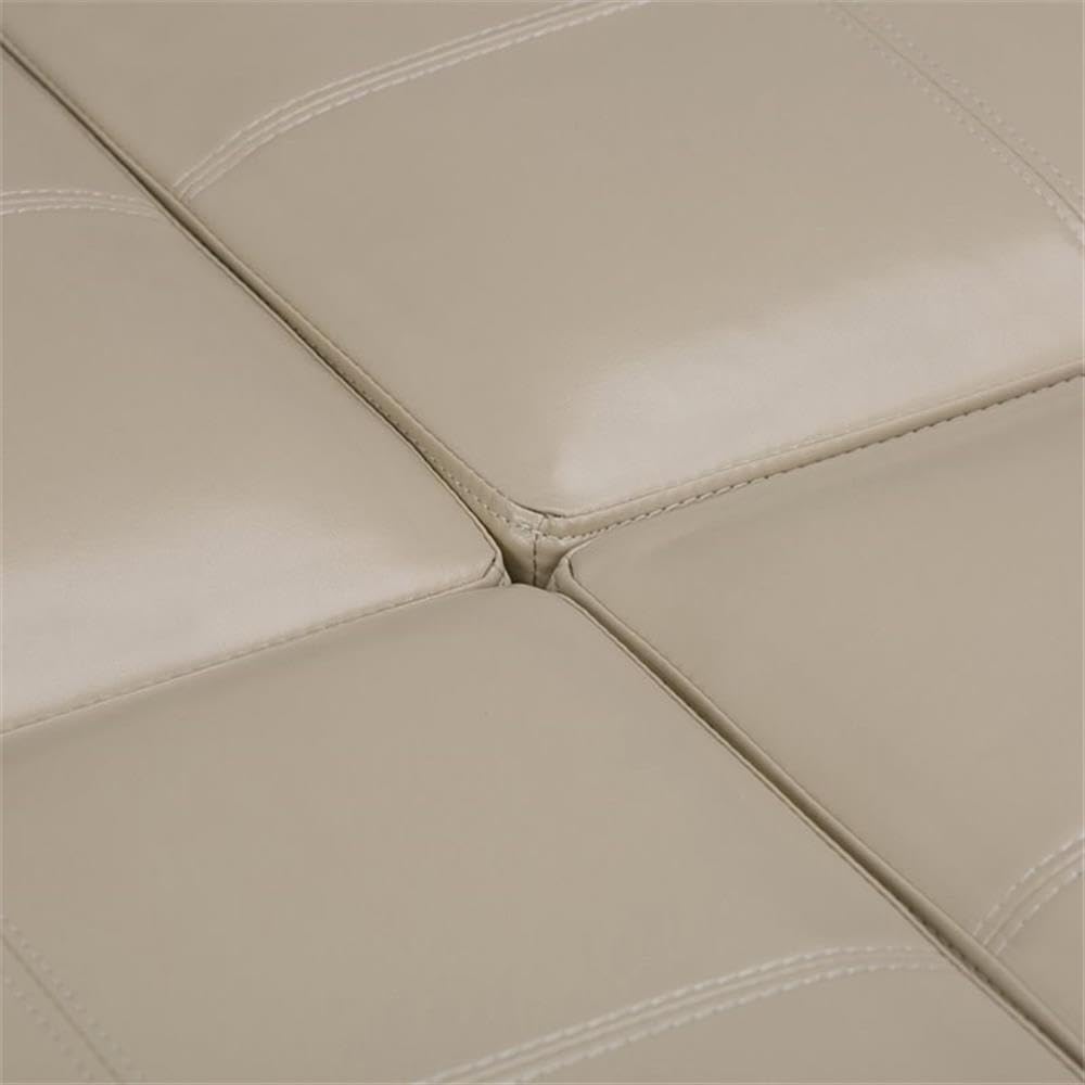 Pemberly Row Faux Leather Coffee Table Storage Ottoman, Cream Finish, 35"x35"x18", Large Square Design with Interior Storage, Flip Over Serving Trays, Contemporary Living Room Furniture
