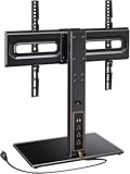 Perlegear Universal TV Stand with Power Outlet, Swivel TV Stand for 32-80 inch TVs up to 99 lbs, TV Base with Tempered Glass Base, Height Adjustable TV Mount Stand Max VESA 600x400mm PGTVS31