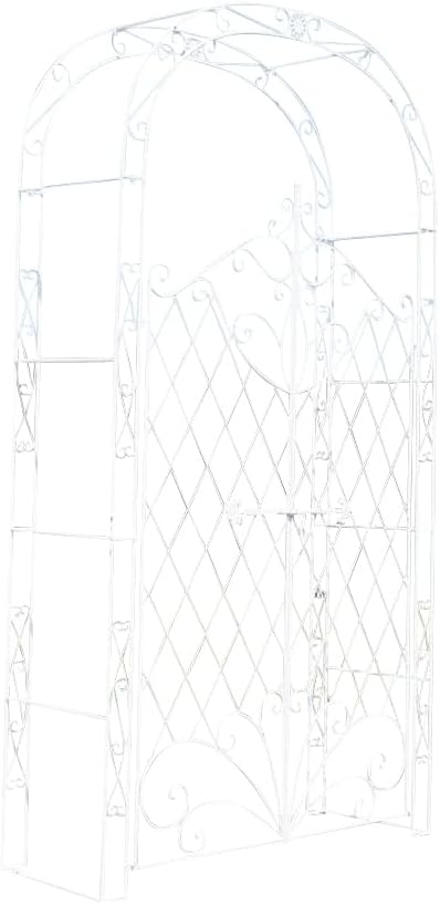 CLP Rose Arch with Gate MELISSA, made of iron, 7.2 ft. high, gate height: 4.9 ft, with elegant details white
