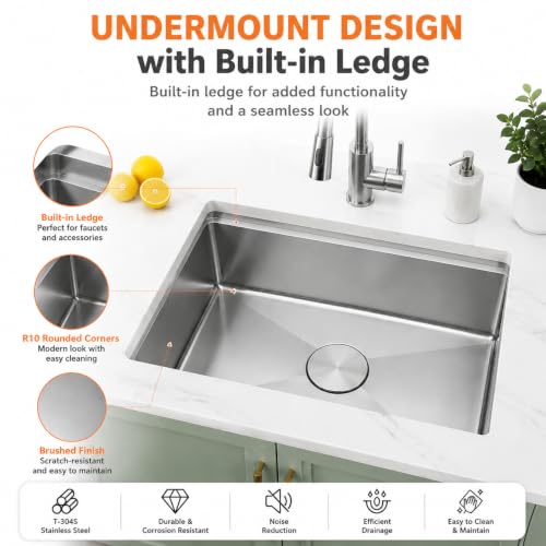 MONSINTA Undermount Kitchen Sink,16 Gauge T-304S Stainless Steel Workstation Sinks with Accessories, 23" x 18" x 10" Deep Single Bowl Kitchen Sinks for Outdoor, RV, Wetbar and Bathroom by MONSINTA - Used condition - Image 2