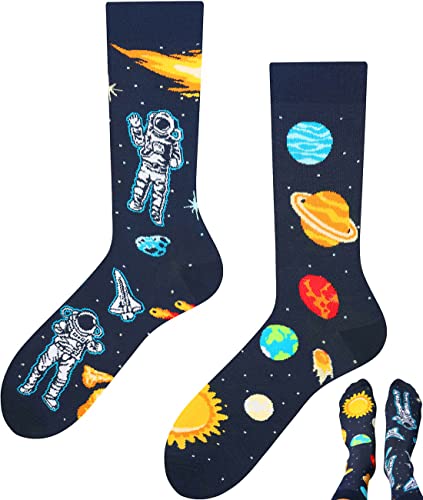TODO Lustige Socken Damen und Herren Coole Socken mit Motiv - Bunte Mehrfarbige Verrückte (43-46 Astronaut)