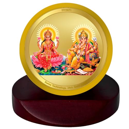 Cadre photo Lakshmi Ganesha plaqué or 24K pour tableau de bord voiture 5,5x5 cm