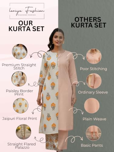 Image of Leriya Fashion Women Printed Kurta Set with Palazzo Pants | Straight Kurta with 3 /4 Sleeves | Ethnic Jaipuri Kurtis Palazzo Set for Women | Kurti for Daily Office & Casual