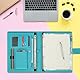 Wonderpool A4 PU Leder Ringhalter Schreibmappen Multi Dokumententasche mit Herausnehmbarem Binder Klemmbretter und funktioneller Tasche für Organizer Büro Reise Schule (Cyan)